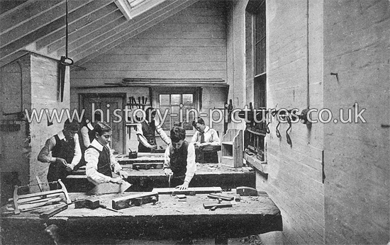 Carpenter's Shop, Ongar Grammer School, Essex. c.1908